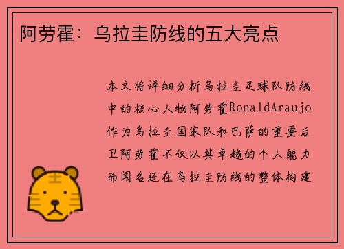 阿劳霍：乌拉圭防线的五大亮点